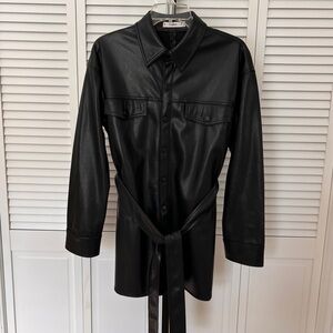 Mango faux leather oversized button down shirt